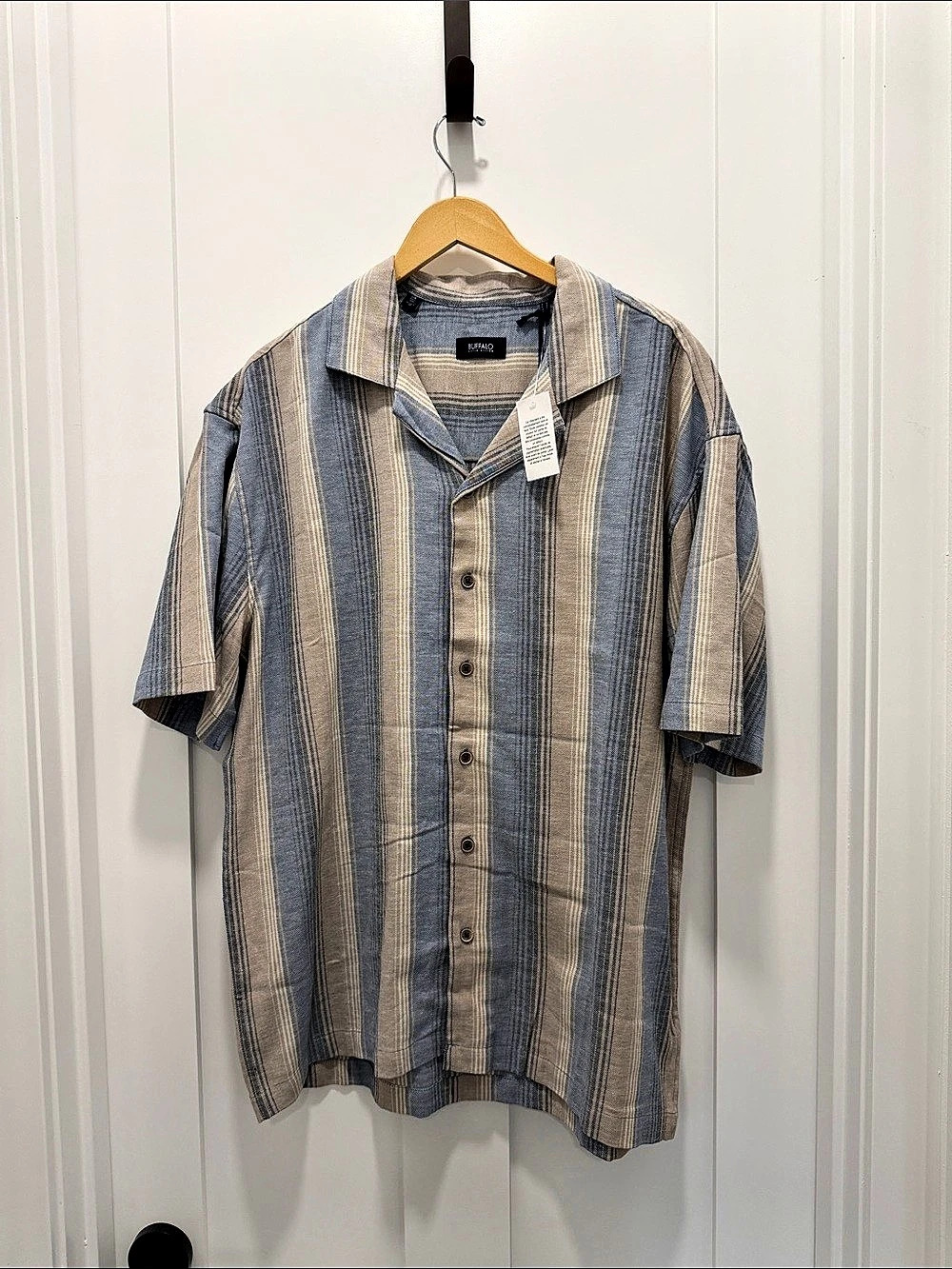 Buffalo David Bitton Salaman Short-Sleeve Striped Camp Shirt Large